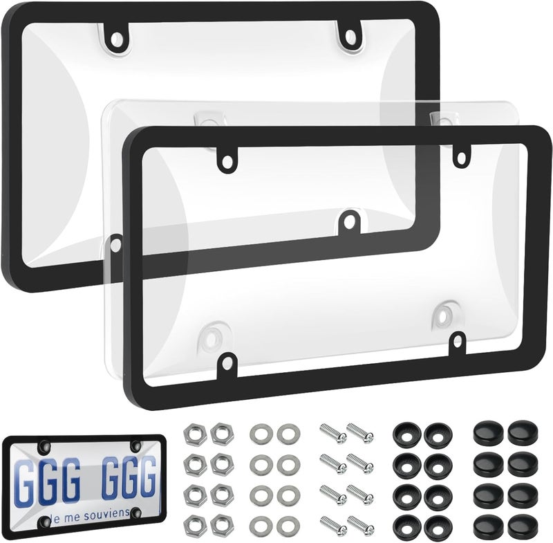 jalan License Plate Covers, 2 Pack License Plate Protector and Frames Combo, Plastic Car Front/Rear License Plate Covers ith Screws Caps, Universal Car Accessories for Most Cars - Image 1